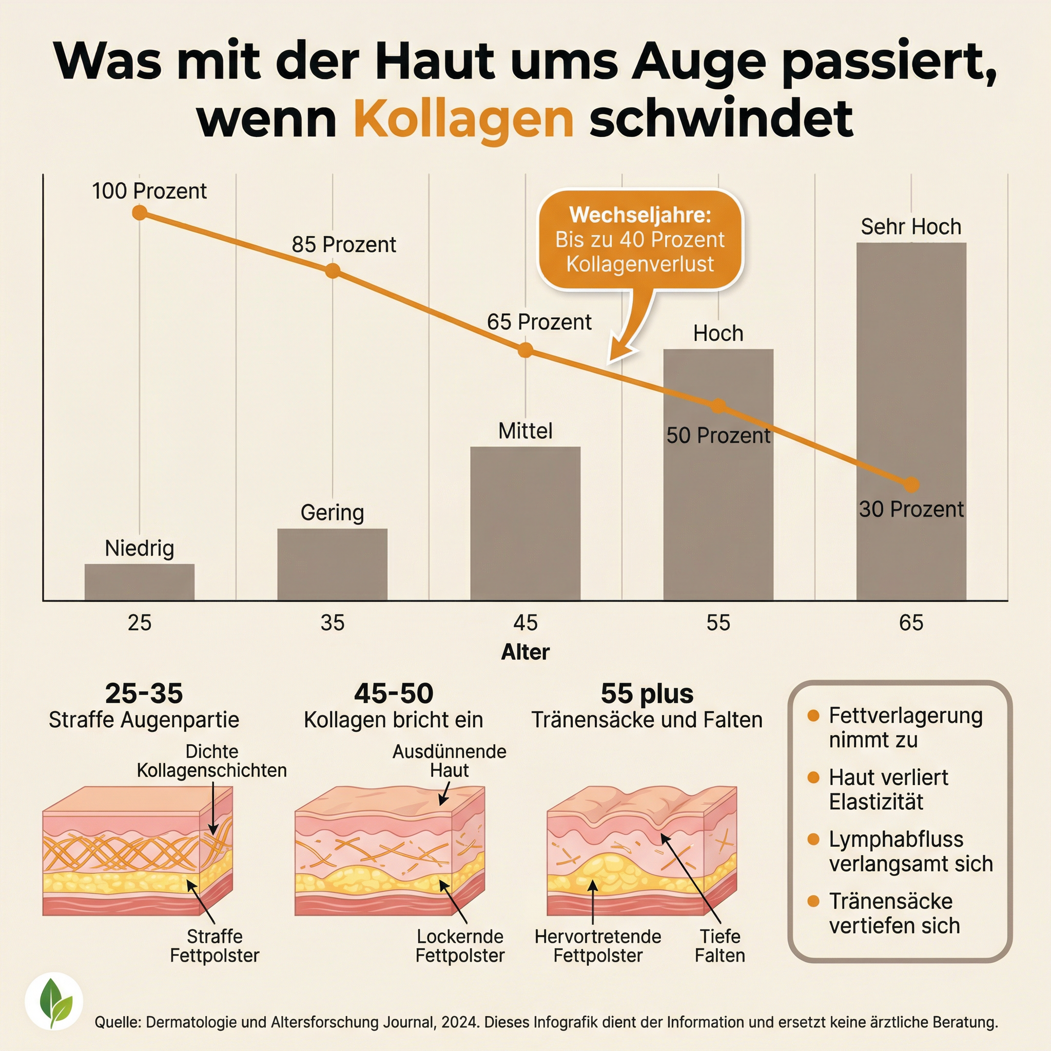 Infografik: Ursachen von Tränensäcken und erschlaffter Augenpartie