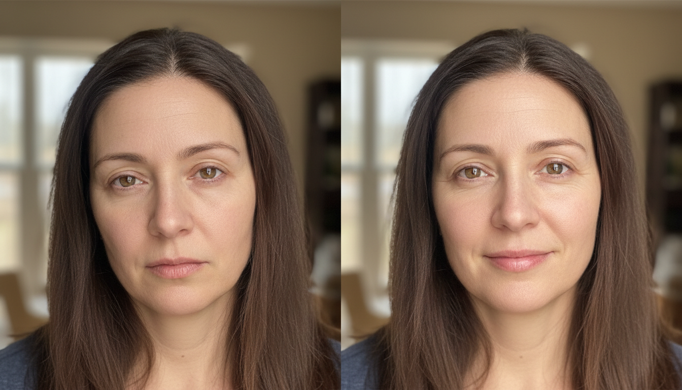 Vorher-Nachher-Vergleich: Sichtbar reduzierte Tränensäcke nach 4 Wochen mechanischer Lymphdrainage